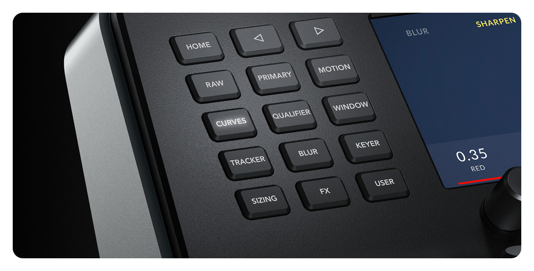 image showing close of illuminated keys, Blackmagic Design DaVinci Resolve Micro Panel